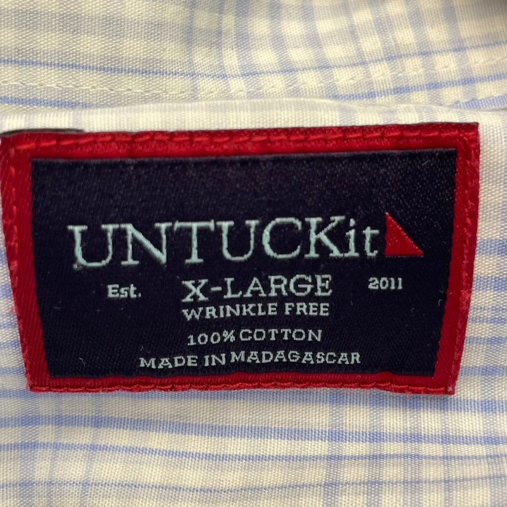 UNTUCKit Men Shirt XL Wilridge WF Blue Plaid Cotton Wrinkle Free Casual 40465‎